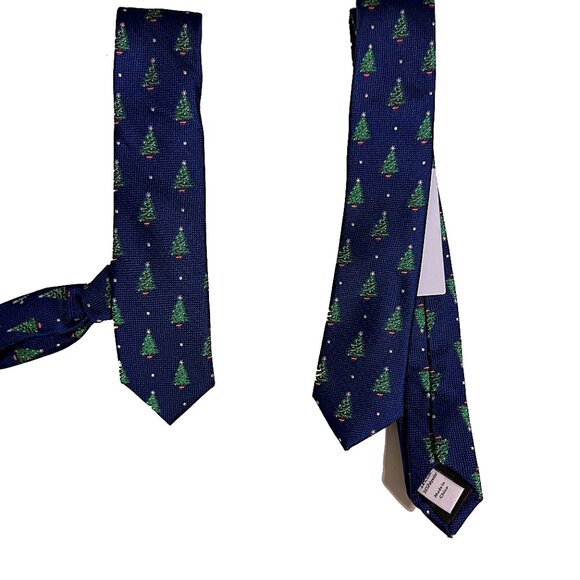 Nordstrom Fun Christmas Party Slim Necktie 50" Navy Silk Blend - Picture 6 of 7